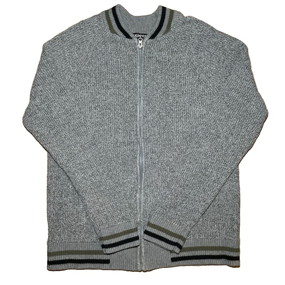 Express Men's Gray Speckled Zip Front Cardigan - Pockets - Large - Picture 1 of 7